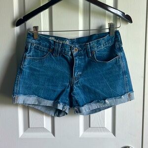 madewell blue cutoff rolled hem short shorts
